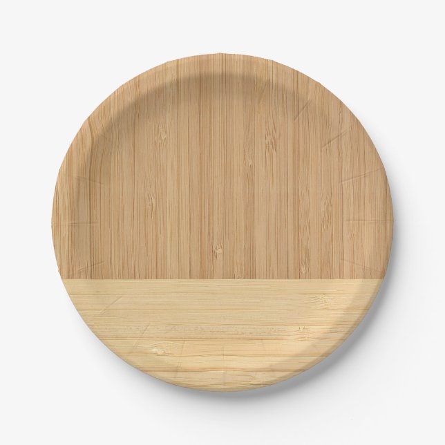 Natural Bamboo Border Wood Grain Look Pappteller (Vorderseite)