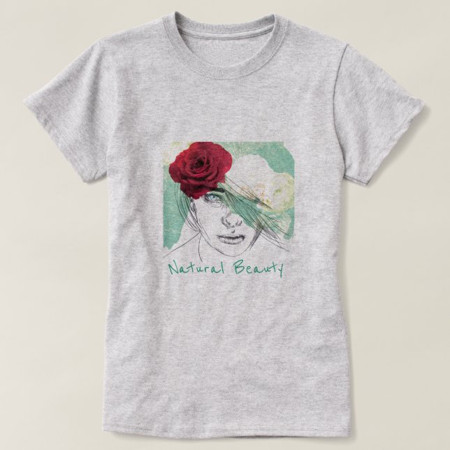 Natural Beauty Slogan Vintage Blume Girl T-Shirt (Design vorne)