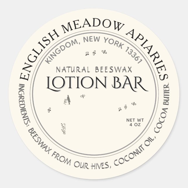 Natural Beeswax Custom Lotion Bar Label Elfenbein Runder Aufkleber (Vorderseite)