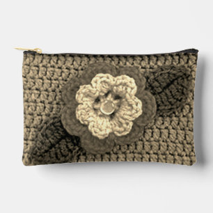 Natural Beige Ecru Blume Artisan Crochet Print Zubehörtasche