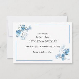 Natural Blue Watercolor Vergessen-Me-Not Hochzeit Save The Date