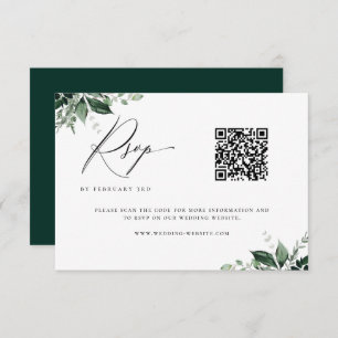 Natural Botanic Minimalist Wedding QR Code RSVP Karte