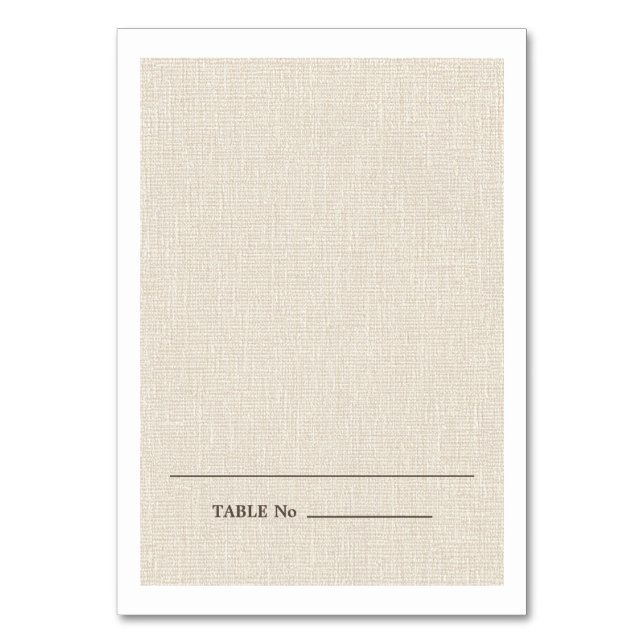 Natural Burlap Texture Wedding Platzkarten Tischnummer (Vorderseite)