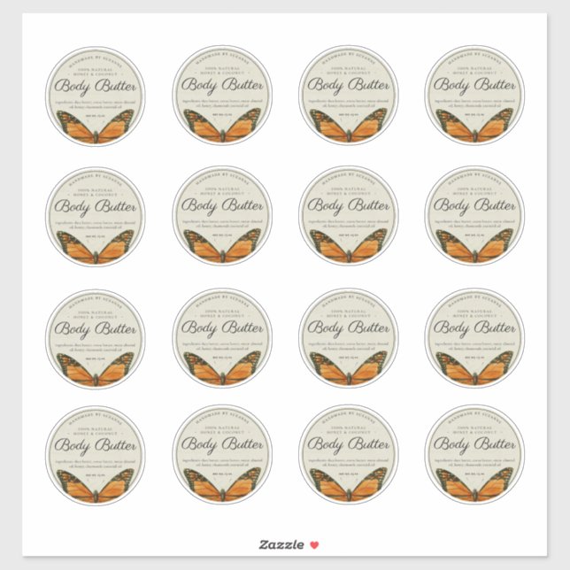 Natural Butterfly Body Butter 2.5" Produktkennzeic Aufkleber (Blatt)