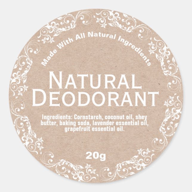 Natural Country Kraft Homemade Deodorant Labels Runder Aufkleber (Vorderseite)