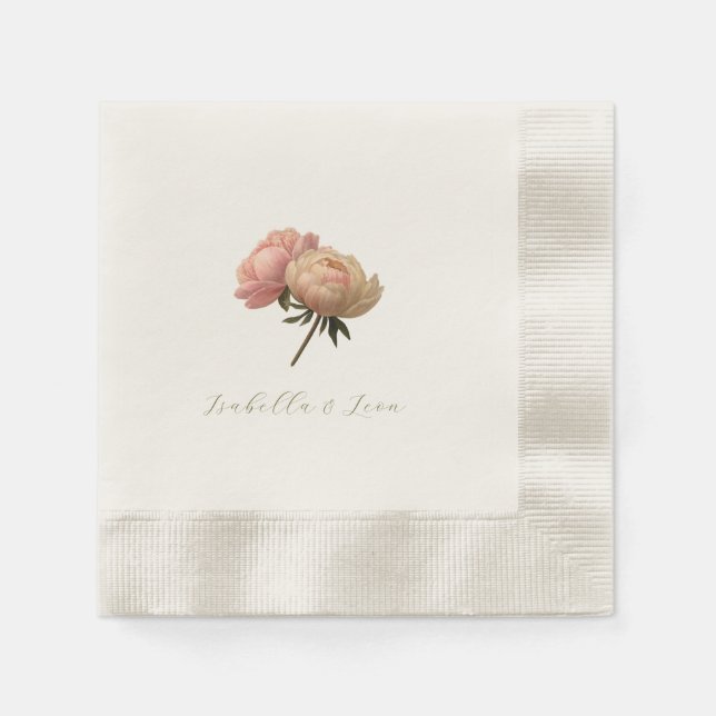 Natural Ecru | Chic Floral Rose Wedding  Serviette (Vorderseite)