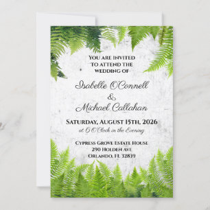 Natural Fern Blätter White & Green Wedding Einladung
