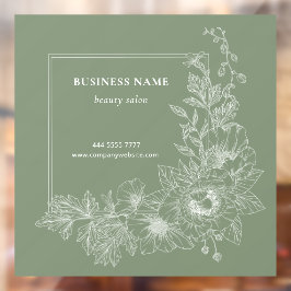 Natural Floral Border Beauty Salon Muted Green Fensteraufkleber