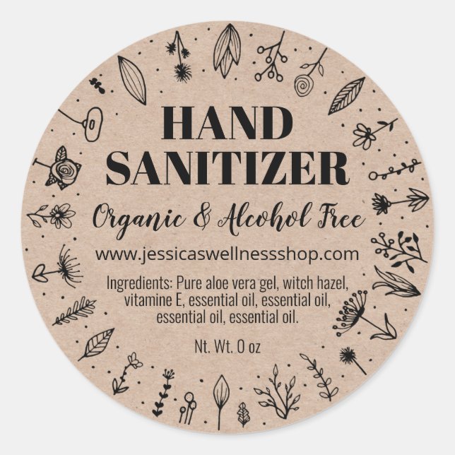 Natural Floral Homemade Hand Sanitizer Kraft Label Runder Aufkleber (Vorderseite)