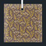 Natural Floral Pattern: Golden Accents  Dark Canva Ornament Aus Glas<br><div class="desc">Seamless floral pattern with golden leaves and clusters of round flowers on a dark brown background. The warm tones create an elegant,  natural feel.</div>
