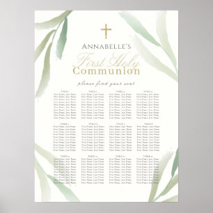 Natural Foliage First Holy Communion Seating Chart Poster