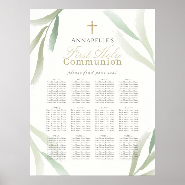 Natural Foliage First Holy Communion Seating Chart Poster (Vorne)