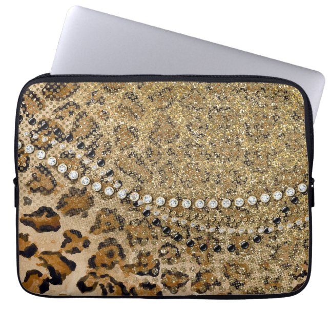 Natural Gold Leopard Animal Print Glitzern Look Laptopschutzhülle (Vorderseite)