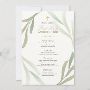 Natural Green Folies First Holy Communion Menu Einladung