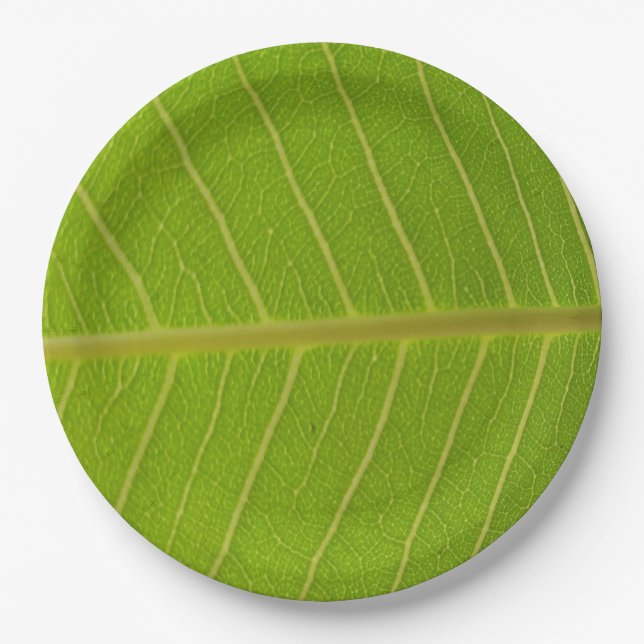 Natural Green Leaf and Light Yellow Line Design 9" Pappteller (Vorderseite)
