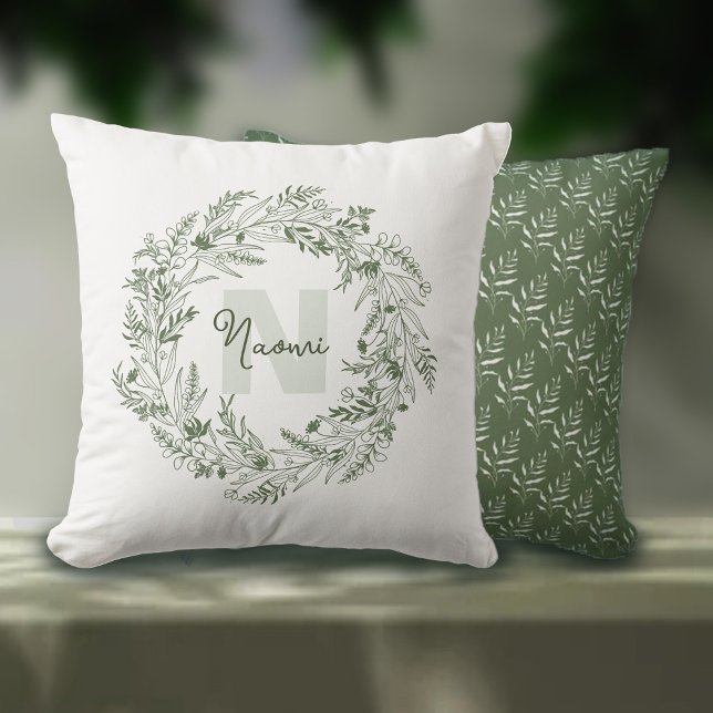 Natural Green Leafy Monogram N Kissen (Von Creator hochgeladen)