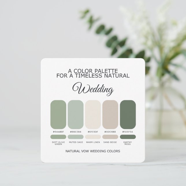 Natural Green Wedding Color Palette Card Einladung (Stehend Vorderseite)