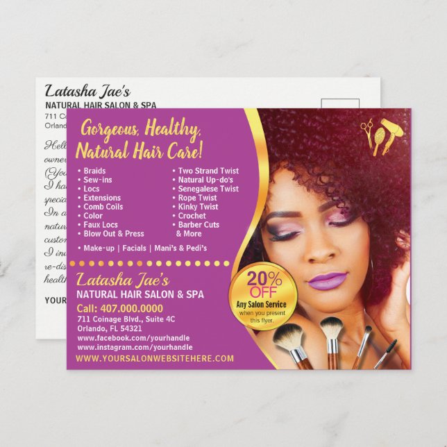 Natural Hair Care Salon Stylist Postcard Vorlage (Vorne/Hinten)