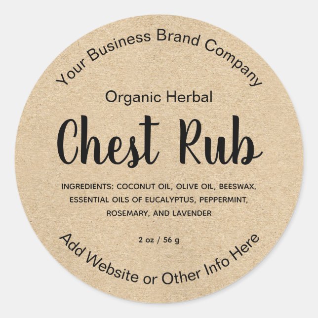 Natural Herbal Chest Rub Salve Product Label Runder Aufkleber (Vorderseite)