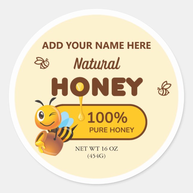 Natural Honey Bee Jar Apiary Business Labels Runder Aufkleber (Vorderseite)