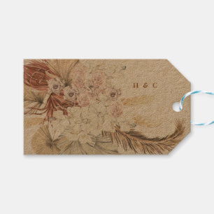 Natural Kraft Brown Pampas Monogram Danke Floral Geschenkanhänger