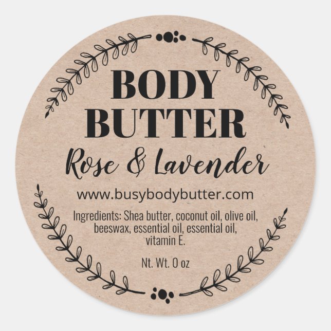Natural Kraft Handmade Body Butter Labels Runder Aufkleber (Vorderseite)