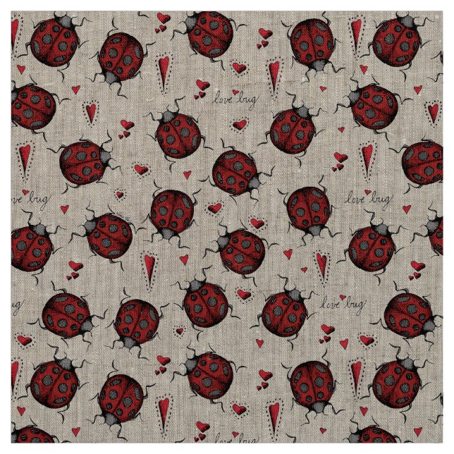 Natural Linen LoveBug Ladybug Illustration Muster Stoff (Muster)