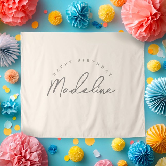 Natural Linen Personalized Birthday Banner Wandteppich (Von Creator hochgeladen)
