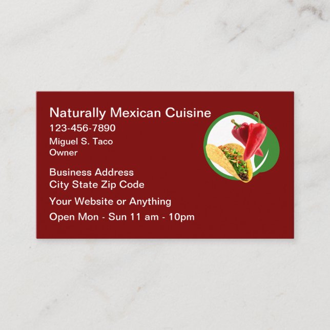 Natural Mexican Cuisine Business Cards  Visitenkarte (Vorderseite)