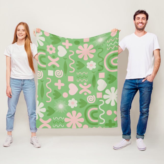 Natural Miscellany Pattern Lime Green und Pink Fleecedecke (Beispiel)
