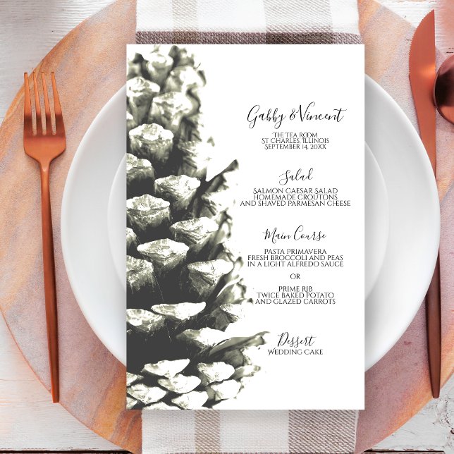 Natural Pine Cone on White Wedding Menu (Von Creator hochgeladen)