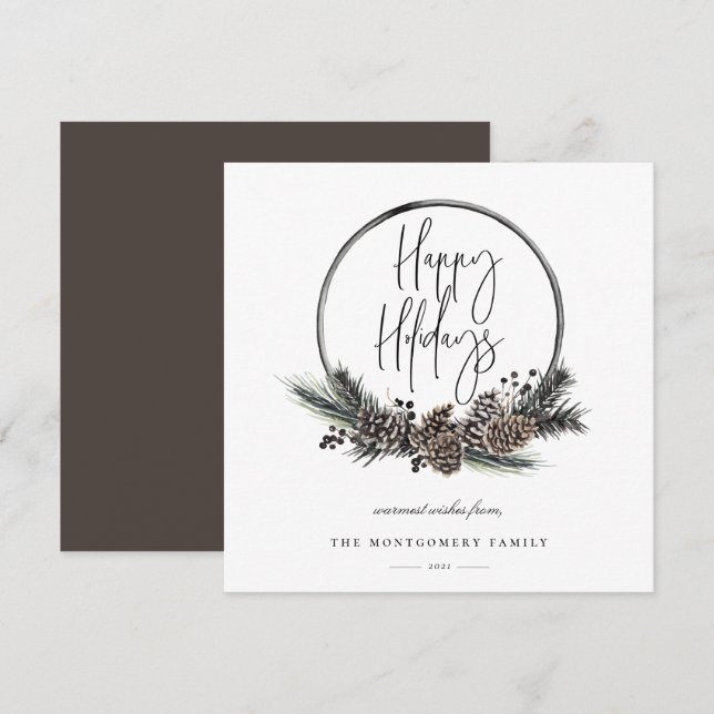 Natural Pine Hoop Wreath Holiday Card (Vorne/Hinten)