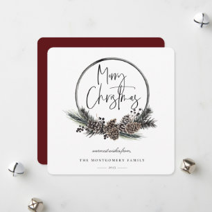 Natural Pine Hoop Wreath Holiday Card Feiertagskarte