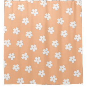Natural Preppy Peach White Hippie Blume Muster Duschvorhang