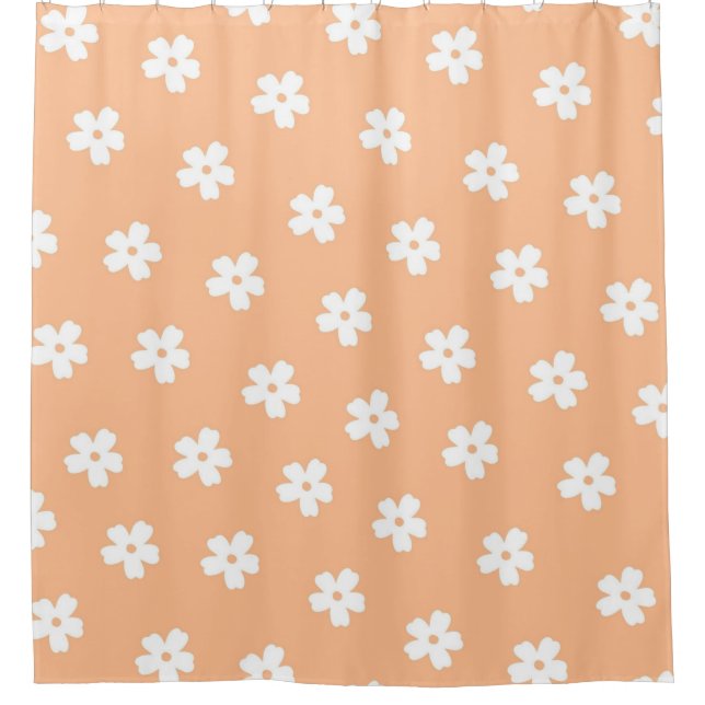 Natural Preppy Peach White Hippie Blume Muster Duschvorhang (Vorderseite)