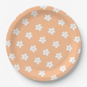 Natural Preppy Peach White Hippie Blume Muster Pappteller