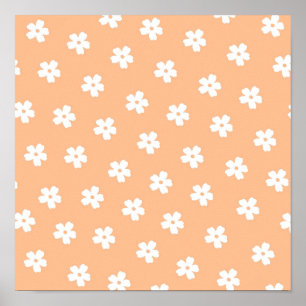Natural Preppy Peach White Hippie Blume Muster Poster