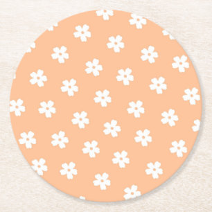 Natural Preppy Peach White Hippie Blume Muster Runder Pappuntersetzer