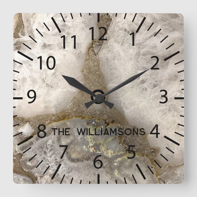 Natural Quarz Geode Stone Quadratische Wanduhr (Vorderseite)