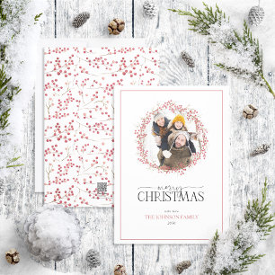 Natural Red Berry Wreath Frohe Weihnachts Foto Hol Feiertagskarte