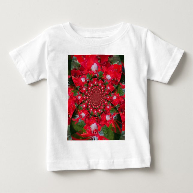Natural Red Blume White Feather kaleidoscope art Baby T-shirt (Vorderseite)
