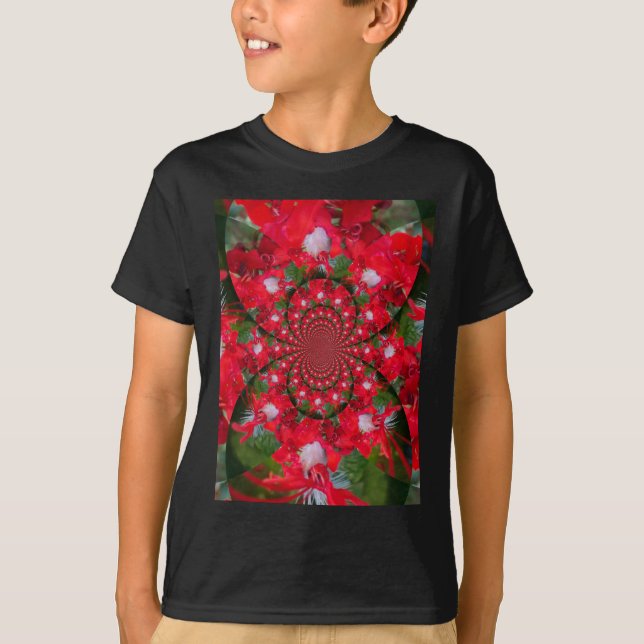 Natural Red Blume White Feather kaleidoscope art T-Shirt (Vorderseite)