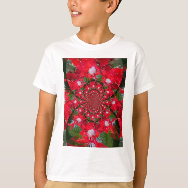 Natural Red Blume White Feather kaleidoscope art T-Shirt (Vorderseite)