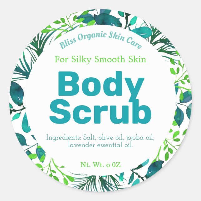 Natural Styles Foliage Green Blue Body Scrub Label Runder Aufkleber (Vorderseite)