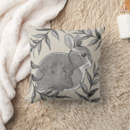 Natural Tan Bunny Rabbit Neutral Gray Watercolor Kissen