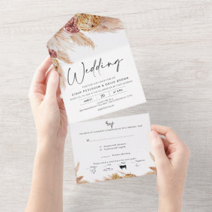 Natural Tone Boho Dry Floral All in One Wedding Einladung