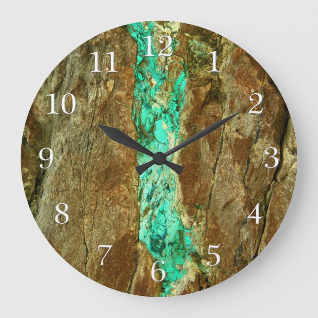 Natural Turquoise vein in rough brown stone Große Wanduhr (Vorderseite)