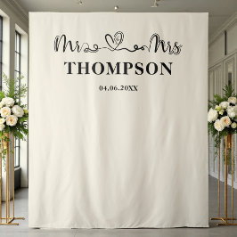 Natural White | Mr and Mrs Elegant Simple Backdrop Wandteppich
