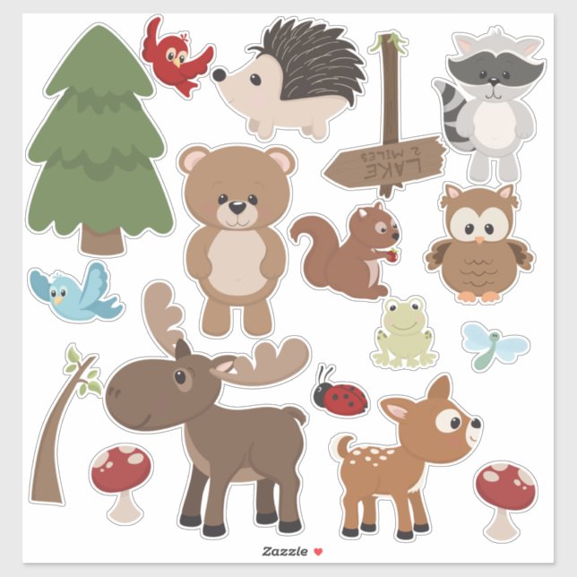 Natural Woodland Friends Baby Animal Trees Kinderz Aufkleber (Blatt)