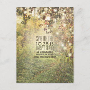Naturbäume & Saitenlichter rustikal Save the Date Ankündigungspostkarte